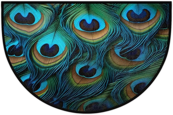 Half Round Doormat Indoor Entrance Mat Peacock Feathers Bathroom Carpet Absorbent Floor Mat Kitchen Mat for Home Front Door Patio Garage Welcome Mat