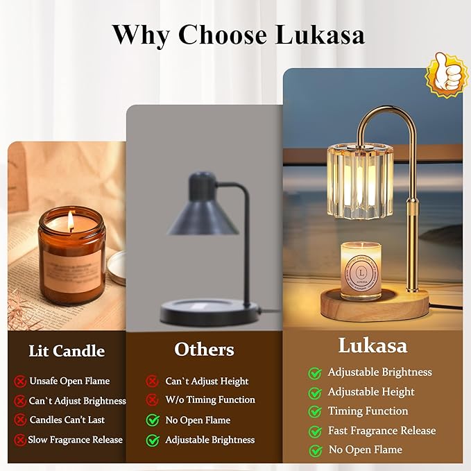 Lukasa Candle Warmer Lamp, with Timer Dimmer Adjustable Height, Birthday Gifts for Women, Mothers Day Gifts for Mom, House Warming Gift New Home, Wax Melt Warmer for Scented Jar Candles, with 2 Bulbs