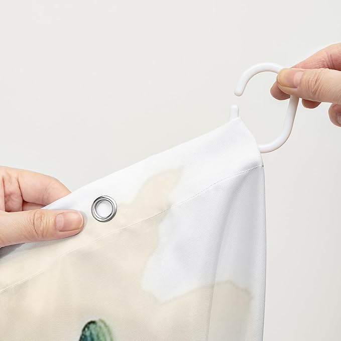 AILONEN Yak Shower Curtain Set, Desert Cactus Yak Polyester Waterproof Shower Curtain,Watercolour Sunset Warm Yellow Cloth Bath Curtain Set with Plastic Hooks,48" Wx72 H