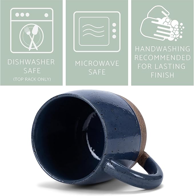 Elanze Designs Speckled Raw Bottom 17 ounce Ceramic Mugs Pack of 4, Navy Blue