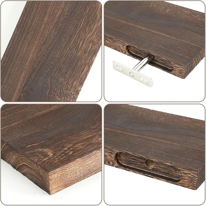 Floating Shelves for Wall, 16*6*1inch Wood Wall Mounted Shelves for Room Decor, Repisas Flotantes for Book Bathroom Bedroom Storage, Renter Friendly Shelves with Invisible Brackets (Brown)