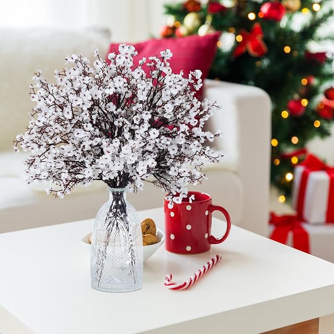 AILANDA 12PCS Artificial Flowers Baby Breath White Fake Gypsophila Bouquets Real Touch Christmas Greenery Real Touch Silk Floral Arrangemen for Winter Home Decor DIY Wedding Party Table Centerpieces