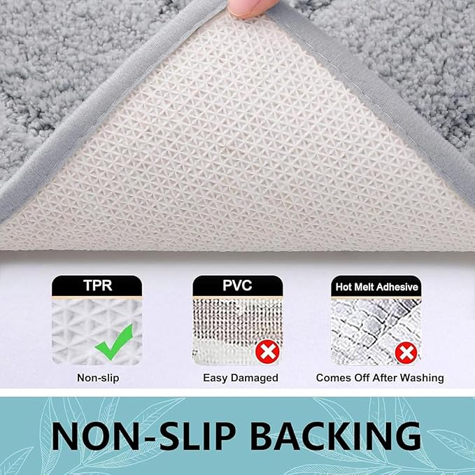 Buganda Bathroom Rugs, 47" x 20", Soft and Absorbent Microfiber Bath Rugs, Non-Slip Shaggy Shower Carpet, Machine Wash Dry Bath Mats for Bathroom Floor, Tub and Shower, Grey