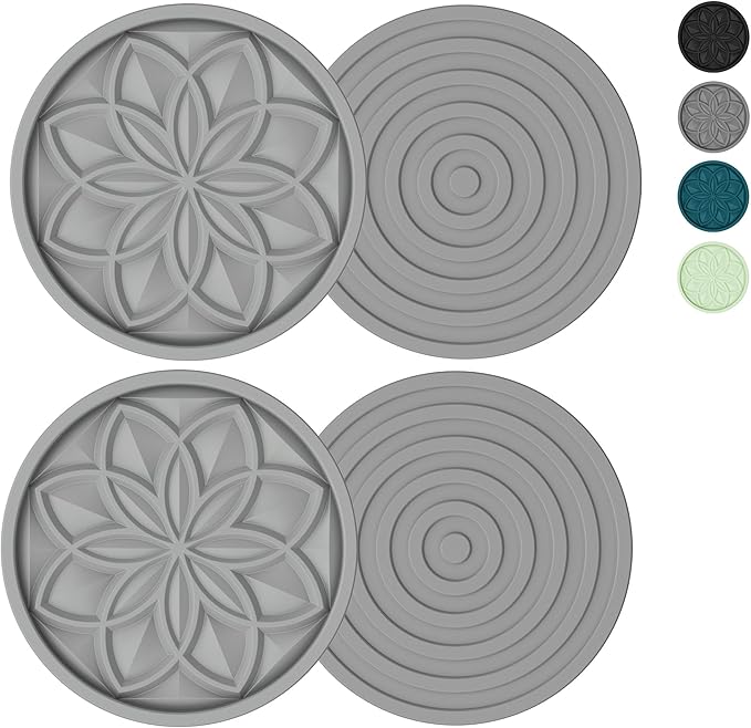 HFHOME Silicone Coasters Set, 4 Pcs Drink Coasters for Coffee Table, Bar Tabletop Protection - Dark Gray