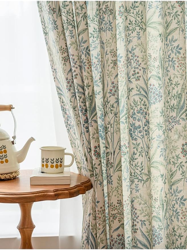 Floral Farmhouse Curtains Semi-Blackout Living Room Drapes 102 Inch Length Cotton Linen Blend Bohemian Window Curtain Panels White Bedroom Drapes, 1 Panel (Grommet, 63" W x 102" L)