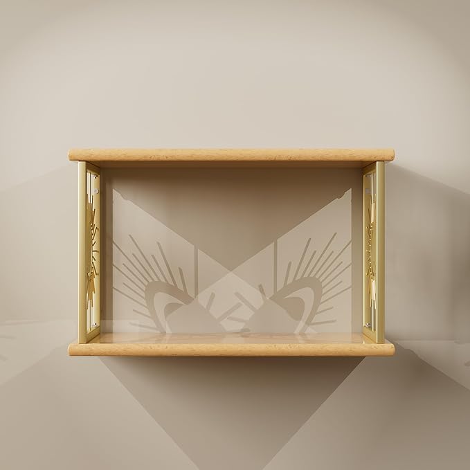 Floating Nightstand Wall Mounted - Natural Solid Wood Night Stand, Bedside Table 2 Tier Shelf, Modern Metal Celestial Side Floating Shelves Decor for Living Room Bedroom