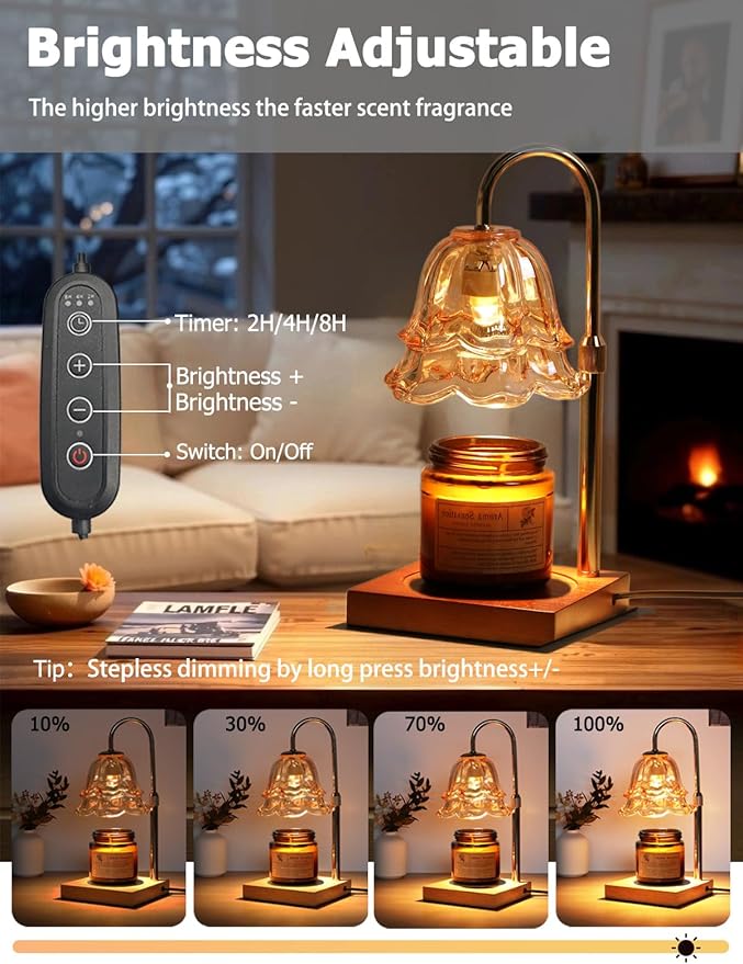 Candle Warmer Lamp with Timer Dimmer Height Adjustable Electric Candle Wax Melt Warmer, Large Flower Candle Lamp Warmer for Jar Candles with 2 Bulbs, Home Decor Birthday Gifts for Men Women