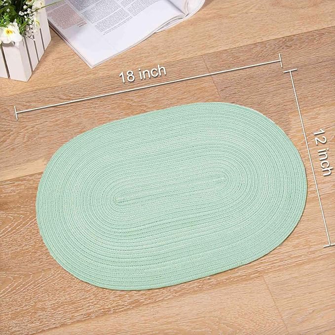 Noctiflorous Oval Braided Placemats Set of 4 Woven 12x18 Inch Non Slip Washable Heat Resistant Place Mats Round Tablemats for Dining Kitchen Party Daily Table Decor Dinner Mats (14 Mint Green, 4)