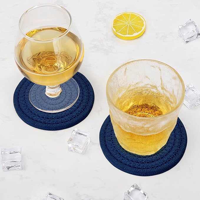 ABenkle 8 Pcs Drink Coasters with Holder, Cotton Woven Absorbent Coasters for Drinks, Minimalist Home Decor Coaster Set for Wooden Tabletop Protection Table, 4.3 inches
