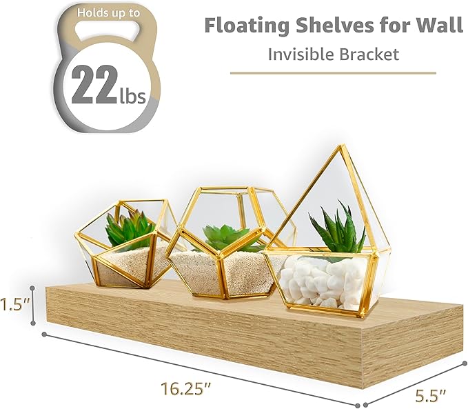Sorbus Floating Shelves for Wall, 16" Bathroom Shelves Wall Mounted for Kitchen, Bedroom, Living Room, Bathroom Storage, Over Toilet, Hanging Book Shelf for Wall Home Decor (4 Pack)
