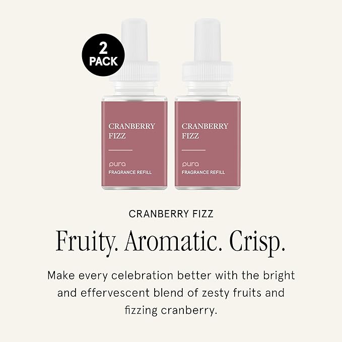 Pura Smart Home Air Diffuser Fragrance - Smart Home Scent Refill - Up to 120-Hours of Premium Fragrance per Refill - Clean Diffuser for Office & Apartment - 2 Pack, Cranberry Fizz