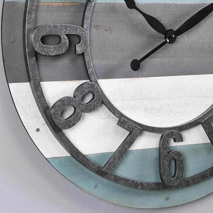 FirsTime & Co. Teal Shabby Planks Wall Clock, Large Vintage Decor for Living Room, Home Office, Round, Wood, Farmhouse, 27 inches