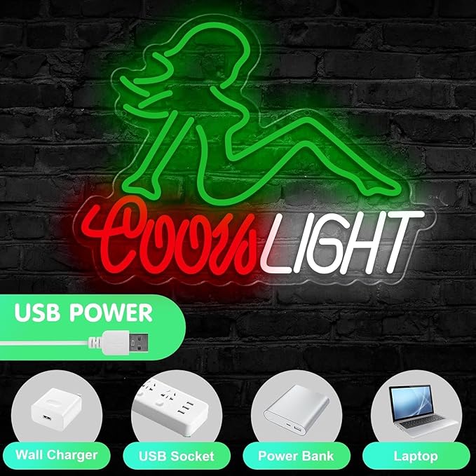 Crs Light Neon Sign, Beer Neon Signs for Man Cave Bar Decor, Green Lady LED Neon Lights Signs