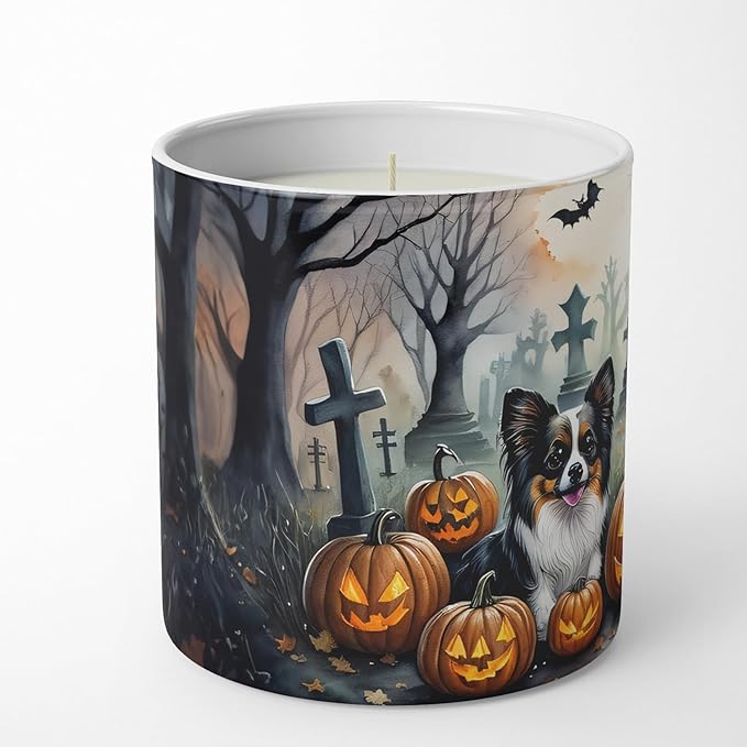 Caroline's Treasures DAC2070CDL Papillon Spooky Halloween Decorative Soy Candle Nature Soy Wax Essential Oil Home Decor Ideal for Bedroom Kitchen Bath Office Gift, 10 oz