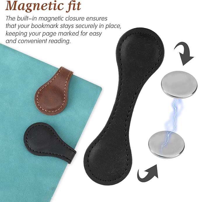 2 Pcs Leather Magnet Bookmark Vintage Book Page Holder Handmade Retro Page Marker Clip Cute Reading Accessories for Women Bookworm Book Lovers Reader Gift