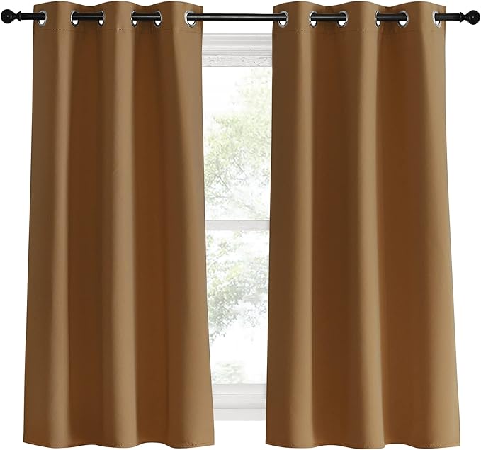 NICETOWN Kitchen Curtain Panels Blackout Draperies, Gold Brown, 1 Pair, 34 by 60-Inch, Thermal Insulated Solid Grommet Blackout Curtains/Drapes
