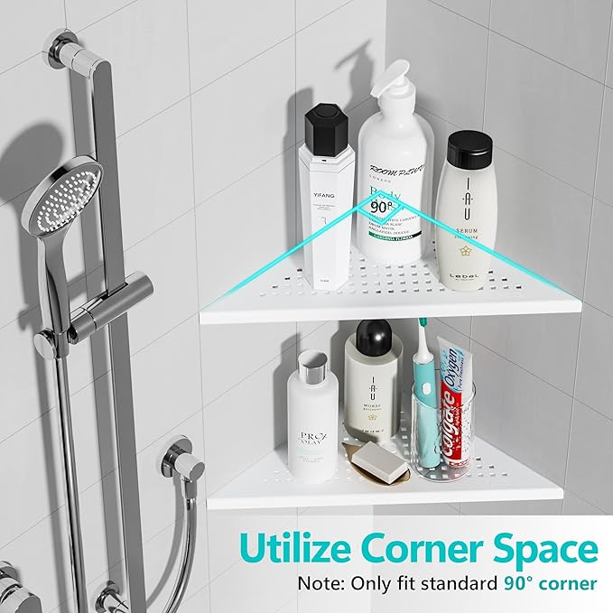 Corner Shower Shelves, 10” Recessed Tile Shower Shelf Matte White, 304 Stainless Steel Grout in Corner Tile Shower Shelves, No Drilling, 2 Pack