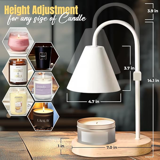 Mother’s Day Candle Warmer Lamp – App-Controlled Dimmable Warmer Light with Timer & Adjustable Height – Modern Flameless Candle Melter lamp with Wood Base for Jar Candles– Gift for Mom & Women