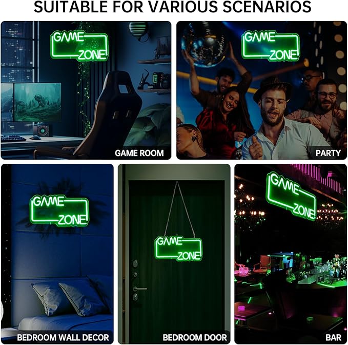 Game Zone Gaming Neon Sign - Boys Gaming Room Decor Light Signs, LED Bright Green Gamer Neon Sign for Teen Boys Bedroom, Party, Gifts for Gamer Boyfirend, Dimmable Switch USB Powered