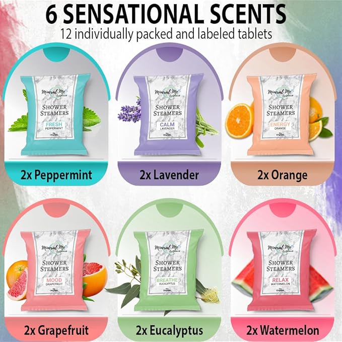 Shower Steamers Aromatherapy - Fathers Day Gift for Dad, 12pc Shower Bombs Vapor Tablets w/Organic Essential Oils for Vaporizing Steam Spa, Shower Melts, Selfcare Gifts for Women, Men, Wife, Husband