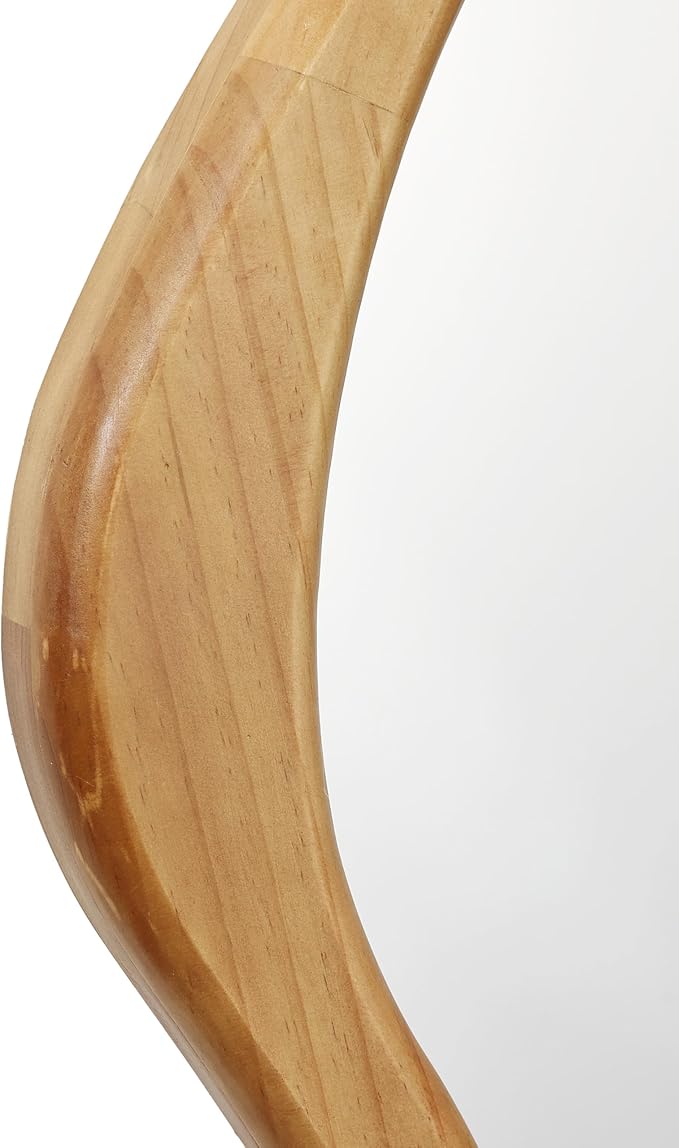LuxenHome Asymmetrical Wall Mirror with Natural Pine Wood Frame,Irregular Wall Mirror for Living Room,Entryway,Bedroom,Decorative Mirror,Bathroom Mirror, Wood Wall Mounted Mirror