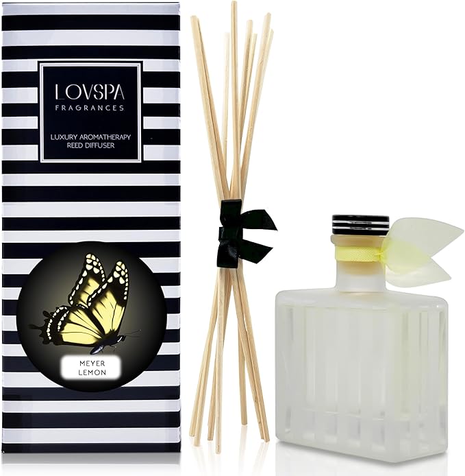 LOVSPA Meyer Lemon Reed Diffuser Set - Refreshing Citrus Scent Diffuser for Home - Non-Toxic Oil Reed Diffuser - Made in The USA