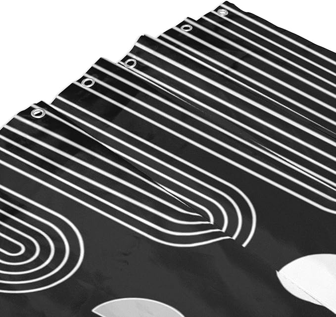 Boho Shower Curtains for Bathroom Mid Century Minimalist Abstract Aesthetic Modern Bathroom Decor Curtain Machine Washable Waterproof Fabric with 12 Hooks (Black Minimalist, 72" x 72")