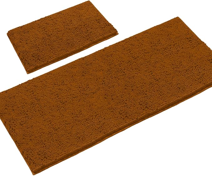 LuxUrux 2-Piece Bathroom Rug Set - Ultra-Plush Chenille Mats, Includes Runner Rug, Soft, Absorbent, Non-Slip & Stylish (27x47 & 16x24 inches, Pumpkin)