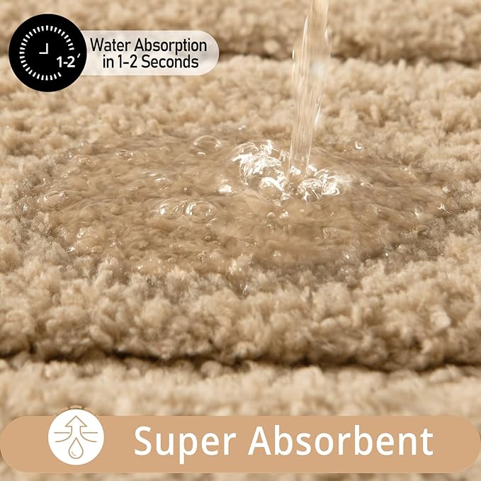 HOMORE Beige Bathroom Rugs 24x36 Inch Bathroom Runner Rugs Non Slip Washable, Soft and Absorbent Microfiber Bath Rug, TPR Backing Bath Mat, Plush Bath Rugs and Mat for Shower Floor