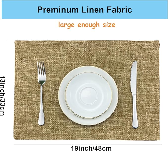 Weabetfu Cloth Placemats Set of 6 Heat Resistant Dining Table Placemmats Cotton Linen Machine Washable Kitchen Table Mats Wrinkle Free Thick Fabric Place Mats,Easy to Clean,13" x 19"