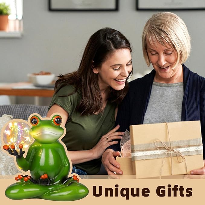 Solar Garden Decor Meditating Yoga Frog Statue - Zen Garden Frog Figurines for Yard Lawn Porch Patio Landscape Garden Decor, Housewarming Gifts for Women/Mom
