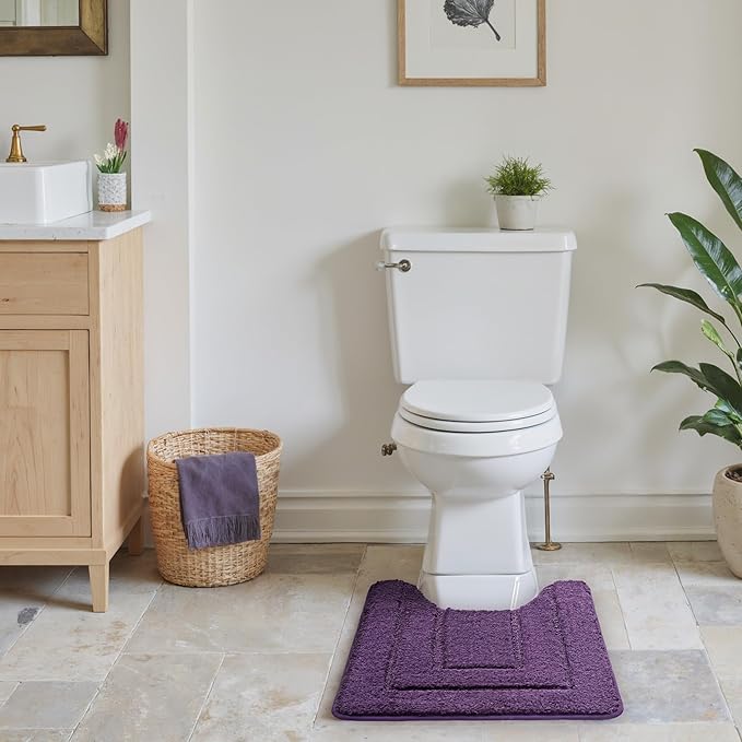 GRANNY SAYS Bathroom Toilet Rugs U Shaped, Bath Mats for Bathroom, Bath Rugs Non Slip Washable, Absorbent Microfiber Toilet Mat, Soft Plush Shaggy Bath Carpet, 20" x 24", Purple