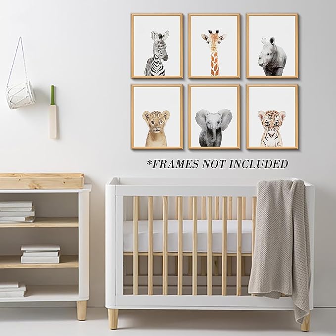 calmart Wall Art: 6 Unframed Jungle Animal Wall Hanging Decor for Kids Room, Nursery, Safari Themed Birthday Party