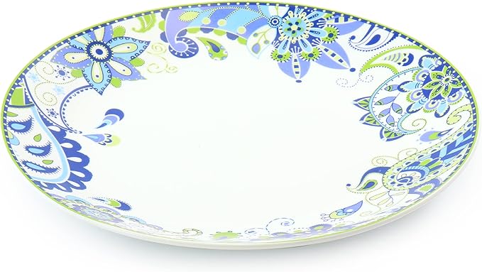 Elama Blue Crush 16 Piece Round Porcelain Dinnerware Set Mandala Paisley