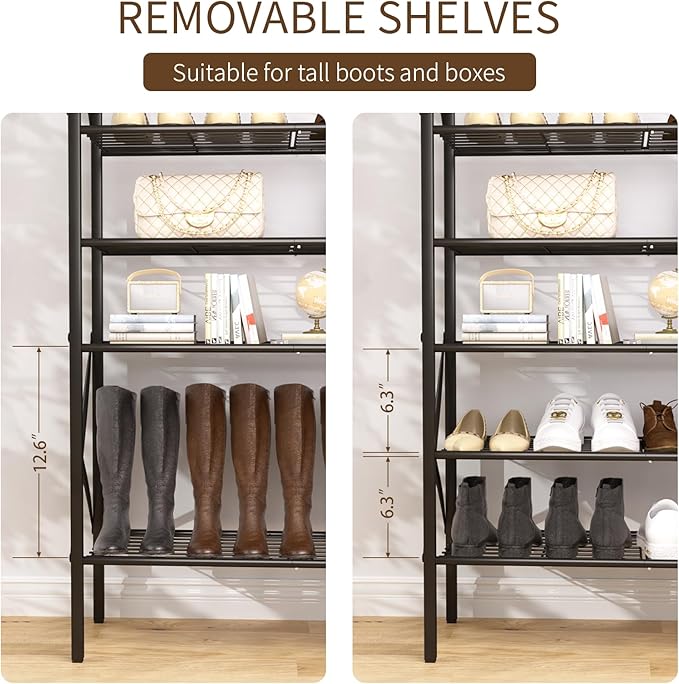 8 Tiers Tall Shoe Rack Organizer, Large Capacity Shoe Rack Holds 32 Pairs of Shoes, Durable and Stable, Adjustable Metal Shelf Stackable Shoe Shelf for Entryway, Hallway, Living Room, Closet