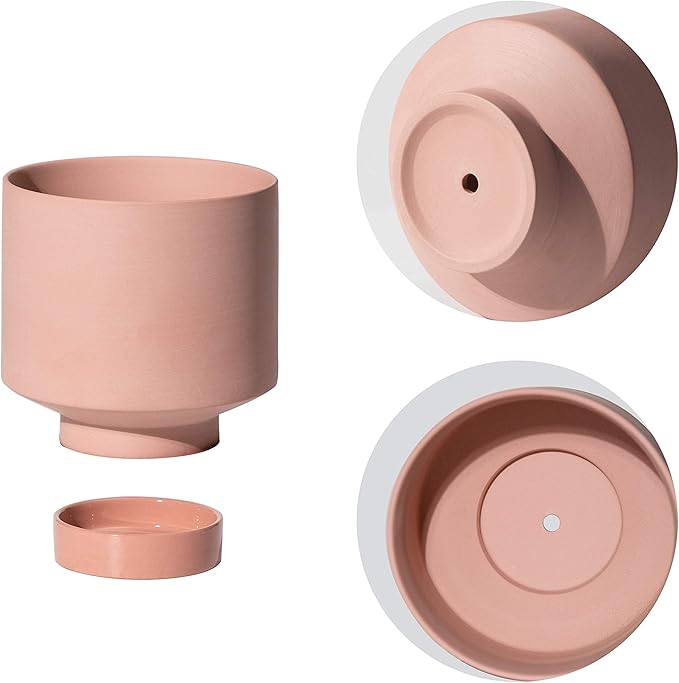 UBEE Ceramic Plant Pots for Plants Indoor Flower Planter 5.43 Inches and 4.61 Inches Succulents Basket with Drainage Hole Saucer Set of 2, Terracotta