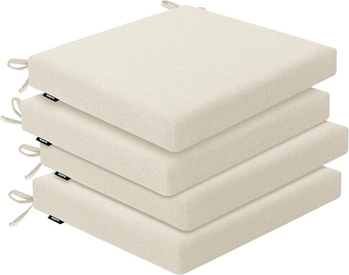 Outdoor Chair Cushions Set of 4, Water-Resistant & Fadeness 18.5" W x 16" D x 2.5" T Seat Cushion, High Density Foam with Dual Straps for Patio Garden Furniture Sofa Dining Chairs, Beige