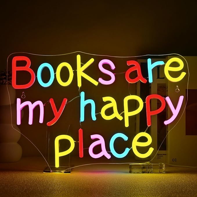Books Are My Happy Place Neon Sign Letter Led Neon Signs Classroom Read Books And Be Kind Neon Light For Wall Decor Dimmable Colorful Light Up For Library Classroom Reading Room Bookstore Bookish Decoration Kids Gifts