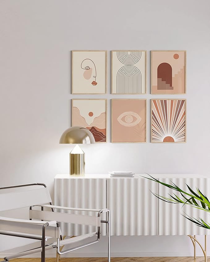 HAUS AND HUES Boho Prints for Wall Decor - Set of 6 Geometric Posters and Bohemian Art Prints Mid Century Wall Art | Aesthetic Bohemian Wall Decor UNFRAMED (Natural Boho, 8x10)