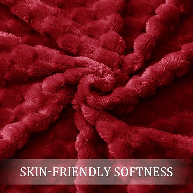 Exclusivo Mezcla King Size Soft Fleece Blanket, 90x104 Inches Stylish Jacquard Velvet Blanket for Bed, Fuzzy Cozy Lightweight for All Season, Deep Red