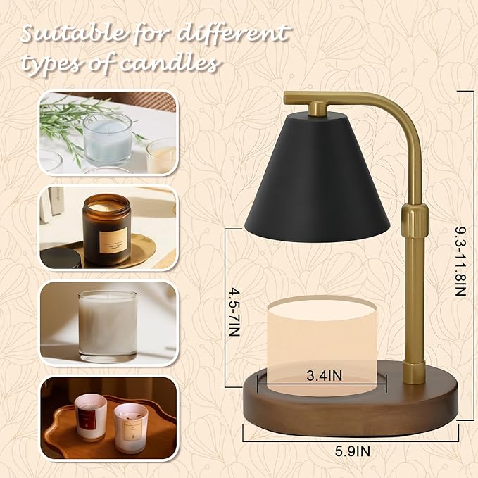 SOKCVSEA Candle Warmer Lamp - Candle Warmer with Timer Height Adjustable, Birthday Gifts for Women Mom Gifts, House Warming Gifts New Home Decor, Wax Melt with 2 Bulb BlackGold
