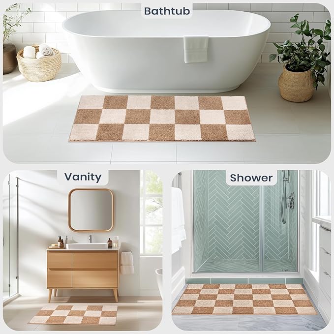 PURRUGS Bathroom Rug Non-Slip Machine Washable 20" x 30", Super Absorbent and Quick-Dry Bath Mat, Extra Soft and Plush Bath Rug for Shower, Bathtub and Sink, Beige & Grayish Brown
