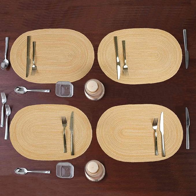 Noctiflorous Oval Braided Placemats Set of 6 Woven 12x18 Inch Non Slip Washable Heat Resistant Place Mats Round Tablemats for Dining Kitchen Party Daily Table Decor Dinner Mats (15 Coffee Brown, 6)