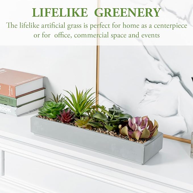 MyGift 15 Inch Mixed Color Assorted Artificial Succulent Plant Arrangement in Modern Gray Clay Planter Tray