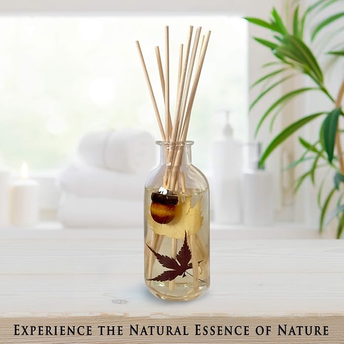 Urban Naturals Autumn Harvest Scented Oil Reed Diffuser | Fall Home Decor with Real Leaves & Botanicals | Creamy Pumpkin Pie, Nutmeg, Maple & Vanilla