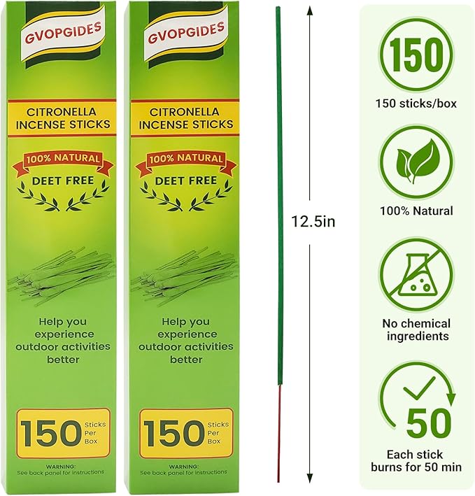 Citronella Incense Sticks 300 Pieces per Box, Made from Natural Plants, Suitable for Outdoors, Indoors, by The Pool, in The Yard