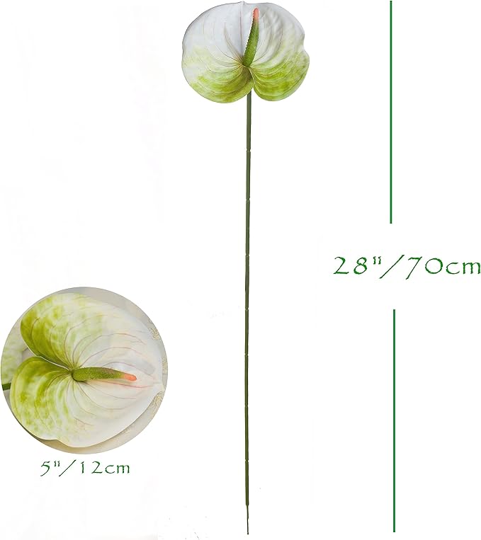 10pcs Artificial Anthurium,28 Inch Faux Tropical Plants Tailflowers,Realistic Flamingo Flower for Home Decor Centerpiece Wedding Bouquet Bonsai,Whitish Green