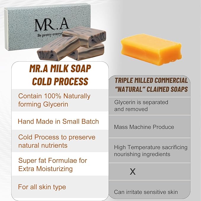 3PCS Natural and Organic Handmade Soap Bar, Handcraft Milk Soap Bar for Face Body Wash, Milk Soap for Women, Men, Kids, Cold processed Bath soap for moisturizing