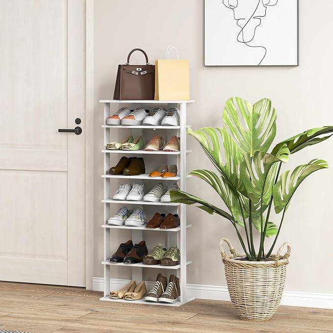 Tangkula 8-Tier Vertical Shoe Rack, Space-Saving Corner Shoe Organizer for 14 Pairs, Narrow Shoe Storage for Entryway, Front Door, or Closet