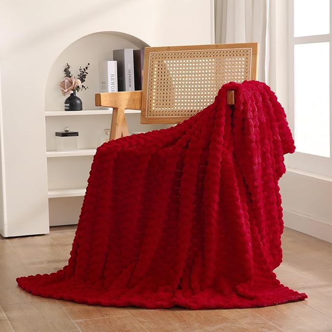 Red Throw Blanket 50"×70" inches Gifts for Mom Fuzzy 3D Jacquard Decorative Flannel Fleece Super Soft Plush Cozy Blanket for Couch Sofa Chair Lightweight